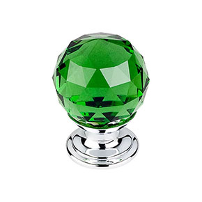 Top Knobs [TK119PC] Crystal Cabinet Knob - Faceted Globe - Green - Polished Chrome Stem - 1 1/8" Dia.