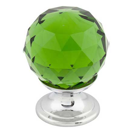 Top Knobs [TK119PC] Crystal Cabinet Knob - Faceted Globe - Green - Polished Chrome Stem - 1 1/8" Dia.