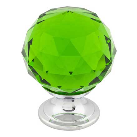 Top Knobs [TK120PC] Crystal Cabinet Knob - Faceted Globe - Green - Polished Chrome Stem - 1 3/8" Dia.