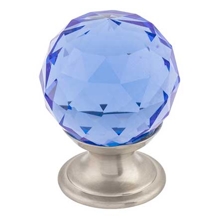 Top Knobs [TK123BSN] Crystal Cabinet Knob - Faceted Globe - Blue - Brushed Satin Nickel Stem - 1 1/8" Dia.