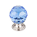 Top Knobs [TK123BSN] Crystal Cabinet Knob - Faceted Globe - Blue - Brushed Satin Nickel Stem - 1 1/8" Dia.