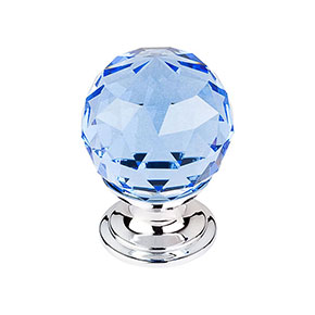 Top Knobs [TK123PC] Crystal Cabinet Knob - Faceted Globe - Blue - Polished Chrome Stem - 1 1/8" Dia.