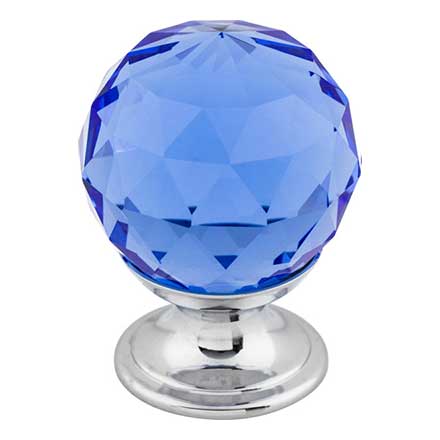 Top Knobs [TK123PC] Crystal Cabinet Knob - Faceted Globe - Blue - Polished Chrome Stem - 1 1/8&quot; Dia.