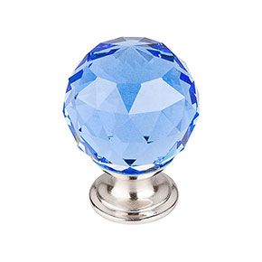 Top Knobs [TK124BSN] Crystal Cabinet Knob - Faceted Globe - Blue - Brushed Satin Nickel Stem - 1 3/8" Dia.