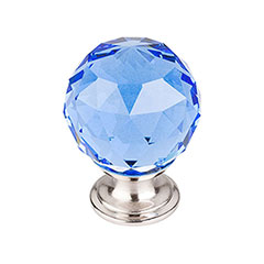Top Knobs [TK124BSN] Crystal Cabinet Knob - Faceted Globe - Blue - Brushed Satin Nickel Stem - 1 3/8&quot; Dia.