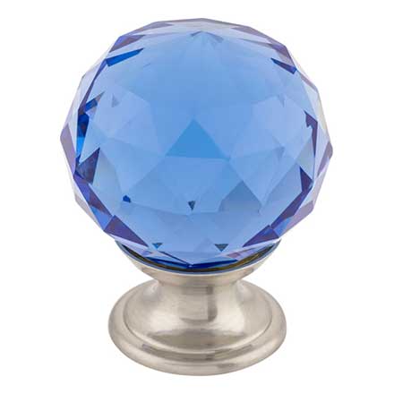 Top Knobs [TK124BSN] Crystal Cabinet Knob - Faceted Globe - Blue - Brushed Satin Nickel Stem - 1 3/8" Dia.