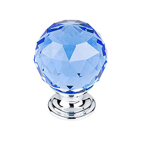Top Knobs [TK124PC] Crystal Cabinet Knob - Faceted Globe - Blue - Polished Chrome Stem - 1 3/8" Dia.
