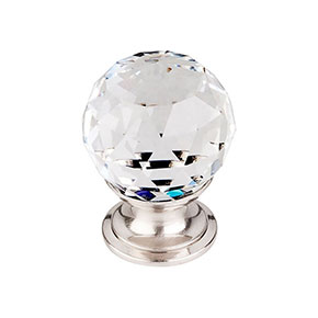 Top Knobs [TK125BSN] Crystal Cabinet Knob - Faceted Globe - Clear - Brushed Satin Nickel Stem - 1 1/8" Dia.