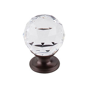 Top Knobs [TK125ORB] Crystal Cabinet Knob - Faceted Globe - Clear - Oil Rubbed Bronze Stem - 1 1/8" Dia.