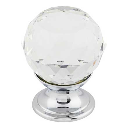 Top Knobs [TK125PC] Crystal Cabinet Knob - Faceted Globe - Clear - Polished Chrome Stem - 1 1/8" Dia.