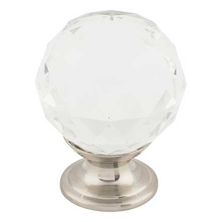 Top Knobs [TK126BSN] Crystal Cabinet Knob - Faceted Globe - Clear - Brushed Satin Nickel Stem - 1 3/8" Dia.