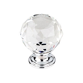Top Knobs [TK126PC] Crystal Cabinet Knob - Faceted Globe - Clear - Polished Chrome Stem - 1 3/8" Dia.