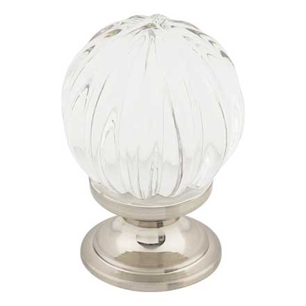 Top Knobs [TK127BSN] Crystal Cabinet Knob - Melon - Clear - Brushed Satin Nickel Stem - 1 1/8" Dia.