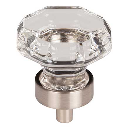 Top Knobs [TK128BSN] Crystal Cabinet Knob - Octagon - Clear - Brushed Satin Nickel Stem - 1 3/8" Dia.
