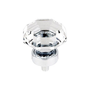 Top Knobs [TK128PC] Crystal Cabinet Knob - Octagon - Clear - Polished Chrome Stem - 1 3/8" Dia.