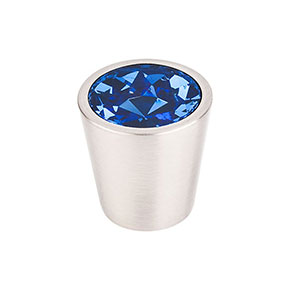 Top Knobs [TK131BSN] Crystal Cabinet Knob - Blue Insert - Brushed Satin Nickel Stem - 1 1/16" Dia.