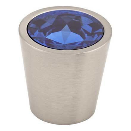 Top Knobs [TK131BSN] Crystal Cabinet Knob - Blue Insert - Brushed Satin Nickel Stem - 1 1/16" Dia.