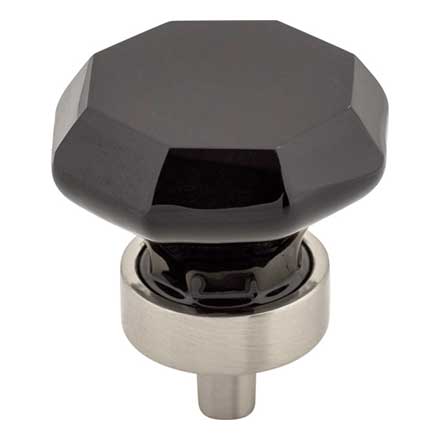 Top Knobs [TK137BSN] Crystal Cabinet Knob - Octagon - Black - Brushed Satin Nickel Stem - 1 3/8" Dia.