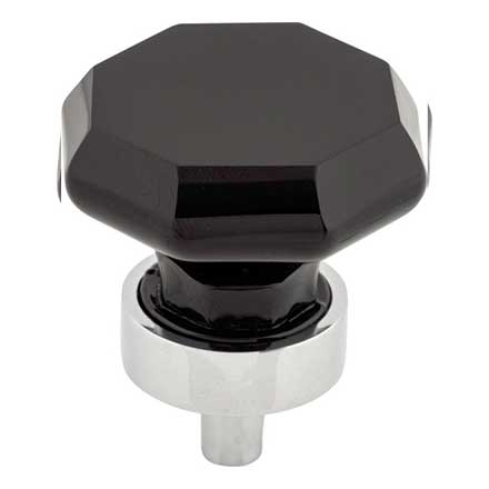 Top Knobs [TK137PC] Crystal Cabinet Knob - Octagon - Black - Polished Chrome Stem - 1 3/8" Dia.